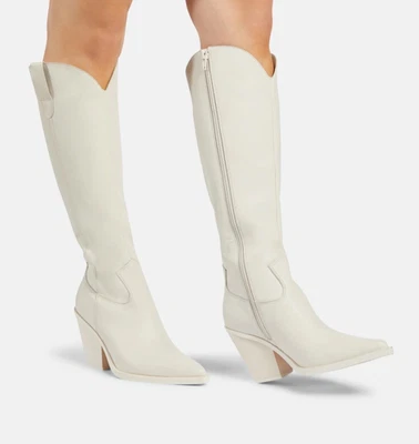 ALDO FLEX Nevada Western Cowboy Knee High 3.5" Heel Tall Boots 8.5 8 White $255 - Image 1 of 4