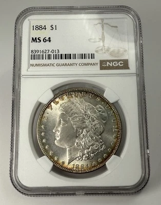 1884 Morgan Silver Dollar Coin MS-64 NGC Attractive Rim Toning 90% US Silver - Image 1 of 4