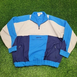 Vintage 90s Adidas 1/4-Zip Windbreaker 2XL 27x29 Anorak Blue White - Picture 1 of 14