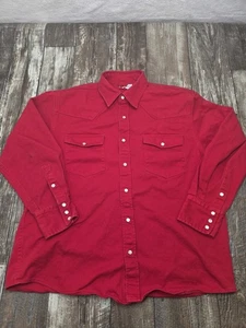 Marlboro Red Star Cotton Long Sleeve Pearl Snap Shirt 90s Western Large Vintage - Picture 1 of 13