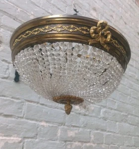 19C French Empire Style Glass Beaded Basket Chandlier With 3 Lights - Picture 1 of 12