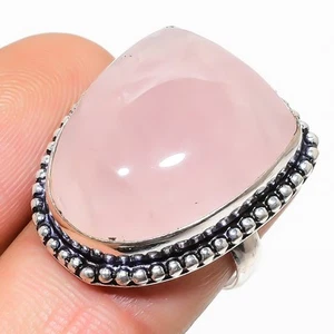 Natural Rose Quartz Gemstone 925 Sterling Silver Ring Size 8 c334 - Picture 1 of 5