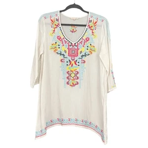 Solitaire Embroidered Womans Tunic Top Size Medium Long Sleeve Boho Festival - Picture 1 of 12