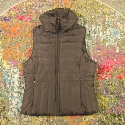 Down Puffer Vest Womens M Brown Pockets Front Zip High Neck Kenneth Cole EUC - Image 1 of 4