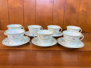 Bernardaud Limoges "Artois Vert" taza de té/taza de café y platillo juego de 7, bonito - Imagen 1 de 7