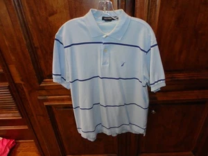 Blue Nautica Colorblock Striped Cotton Polo Shirt Adult M - Picture 1 of 8