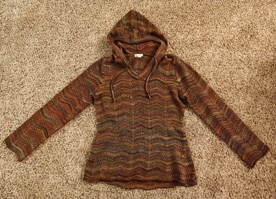 Royal Robbins Womens XL Crotchet Knit Bohemian Hoodie Sweater Maroon/Gray multi - Image 1 of 4