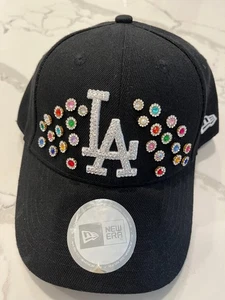 LA Dodgers schwarz Glitzer Hut Hand Schmuck Blumen und Swarovski Kristalle LOGO - Bild 1 von 7