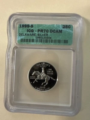 *KEY DATE* BEAUTIFUL 1999-S SILVER 25C PR70 DCAM - DELAWARE SILVER - ICG - Image 1 of 4