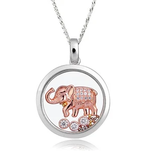De Buman Two-tone Sterling Silver 6.66ctw CZ and Crystal Elephant Necklace  - Picture 1 of 4
