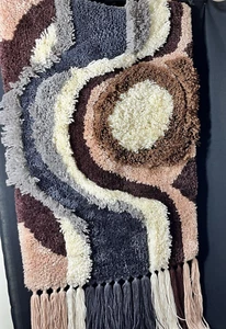 Tappeto vintage anni 70 marrone marrone grigio shag chiusura gancio appeso arte da parete metà secolo - Foto 1 di 9