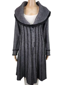Joseph Ribkoff Long Cardigan Womens 12 Shawl Neck Sweater Faux Fur Vintage - Picture 1 of 9