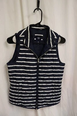 Chaleco acolchado Gap XS azul marino blanco a rayas bolsillos con cremallera completa (M) Foto 1 de 4