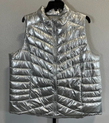 Lane Bryant LIVI Active Silver Metallic Puffer Vest Plus Size 26/28 - Image 1 of 4