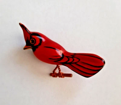 "BROCHE/PIN SOLAPA PÁJARO CARDENAL ROJO TALLADO A MANO ORIGINAL TAKAHASHI" Foto 1 de 4