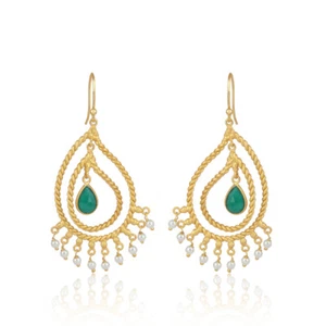 Twisted Wire Beaded Pearl Dangler Earrings 18k Gold Plated Handmade Jewelry - Picture 1 of 3