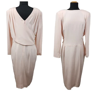 Christian Dior Silk Sheath Dress Light Pink Vintage 90s Long Sleeve Size 14 - Image 1 of 4