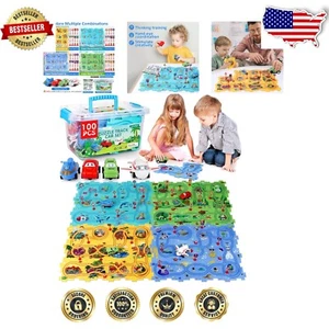 Educational 100PCS Toddler Puzzle Racer Set - 48 Tracks, 4 Cars & Road Signs - Picture 1 of 8