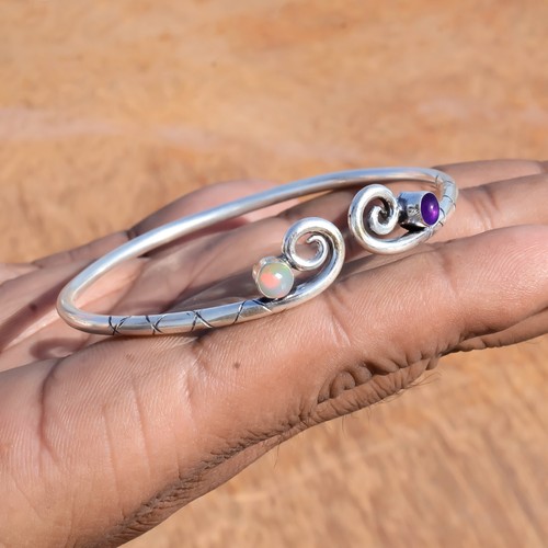 VALENTINO Elegante Bracciale Bracciale Bracciale Gioielli Opale Pietra Preziosa Ametista Argento Sterling 925