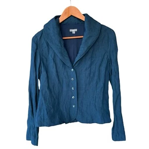 J Jill Linen Metallic Blazer Jacket Crinkle Texture Teal Blue Size 6 - Picture 1 of 8