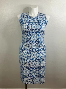 J. McLaughlin Bainbridge ärmelloses Kleid Gr. L blau Blumen Geo Frühling Ostern - Bild 1 von 9
