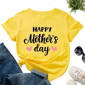 Graphic Tees Cotton Print T Shirts Short Sleeve Crew Neck Mothers Day Gift - Picture 1 of 19