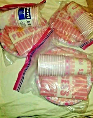 Girls Princess  Paper Party 54 Plates 36 Cups 60 Napkins new - Image 1 of 4