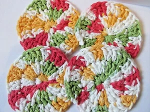 4 Crochet Face Scrubbies. 100 % Cotton FREE P&P (mango madness) - Picture 1 of 12