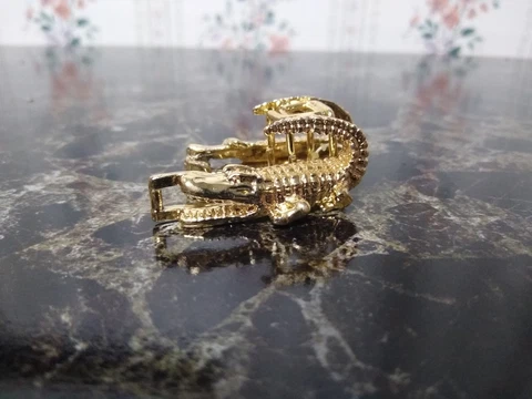 Two Vintage Alligator Gator Scarf Belt Buckle Gold 1.8" Long Cover