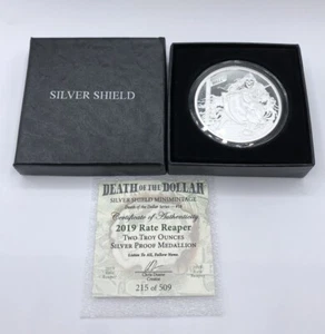 Silver Shield 2019 Rate Reaper 2 Oz Silver Proof w/COA #215 of 509 Hard to Find! - Picture 1 of 4