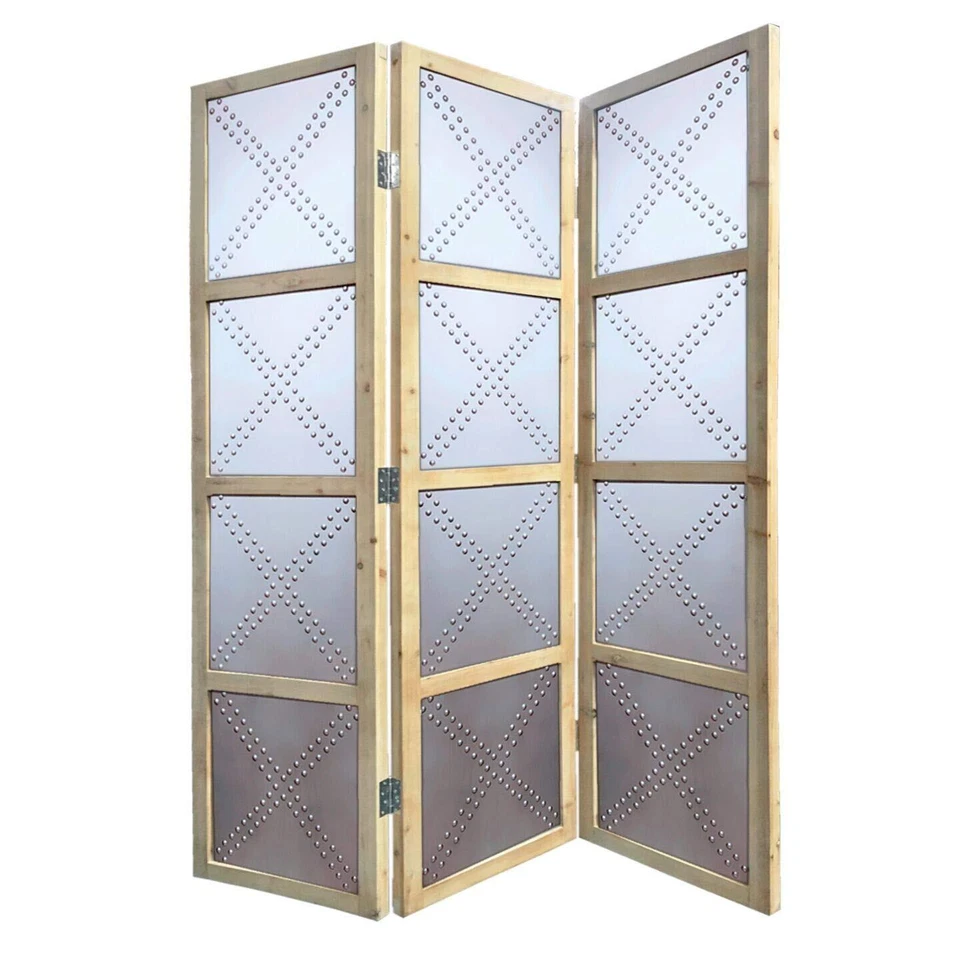 63 X 2 X 84 Silver Wood 3 Panel  Screen - Image 1 of 1