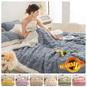 Warm Blanket Fluffy Plaid Blanket Soft Thick Throw Blankets Fleece Bedspread 1pc - Picture 1 of 30