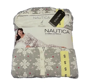 NAUTICA Women’s 2 Pc Pajama Set Silky Stretch Sleepwear Snowflakes(GRAY S)NWOT - Picture 1 of 6