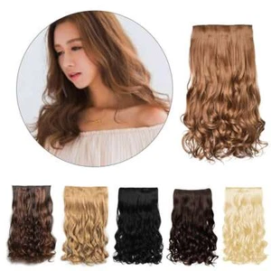 Long Hair Extensions As Human Fake Wave Curly Hair Piece Clip in Brown One Piece - Picture 1 of 21