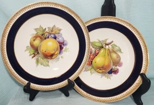 VTG Crown Ducal Dinner Set of 2 Plates England Ware Fruit Grapes Pear Flowers - Picture 1 of 9