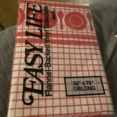 New  Easy Life Flannel Backed Vinyl Tablecloth Plaid Red White 52X70 Oblong - Image 1 of 4