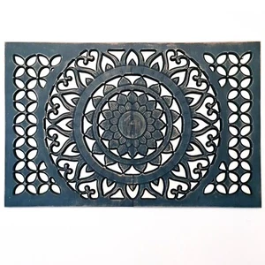 Mandala blu indaco | Testata decorativa per arte da parete in legno intagliata a mano camera - Foto 1 di 11
