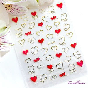 Pegatinas para arte en uñas 3D oro corazones rojos corazón hueco punta de desplazamiento calcomanía RG68 - Imagen 1 de 2