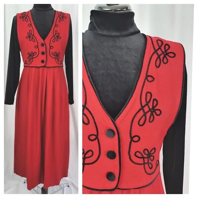 Vestido vintage JBS Ltd con chaleco y falda rojos y top de terciopelo negro talla S/M? Foto 1 de 4