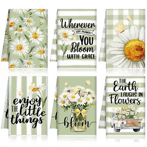 6 Pcs Summer Daisy Kitchen Towels 21.3 x 14.2 Inch Green Dish Towels Absorben... - Picture 1 of 6