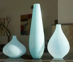GRACE HOME ARREDAMENTO Vasi in vetro opalino blu e turchese NUOVI CON ETICHETTE - Foto 1 di 8