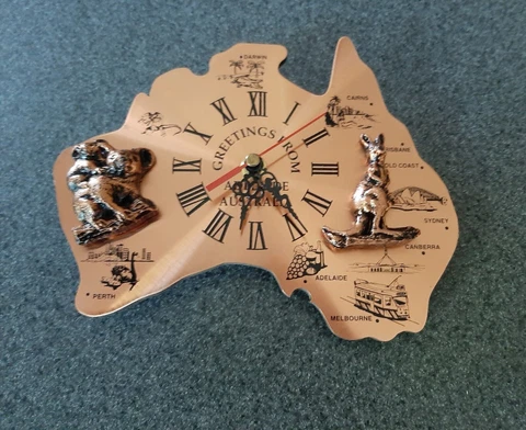 Greetings From Adelaide Australia Copper Color Wall Clock Working 7" x 8.5" Cover