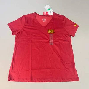 NIKE USC Trojans Logo Dri-Fit V-Neck T-Shirt Women's Sz XL Cardinal Red DQ1708-6 - Picture 1 of 8