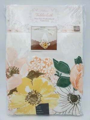Helena 70" Round Embroidered Easy Care Tablecloth Spring Floral New - Image 1 of 3
