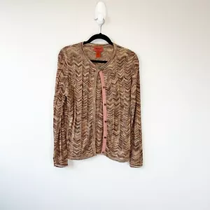 Missoni for Target Cardigan Sweater Chevron Brown Metallic Gold Women’s Large - Picture 1 of 9
