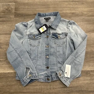 Nautica Jean Denim Jacket Women Medium Puff Sleeve Stretch Medium Wash - Picture 1 of 9