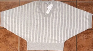 The Cashmere Project Fall Sweater Dolman 3/4 Sleeve V-neck SZ M Grey Stripe NEW - Picture 1 of 7