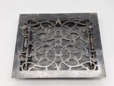 Grelha térmica antiga de ferro fundido registro de piso Tuttle & Bailey NY 27 de abril de 1872 - Imagem 1 de 4