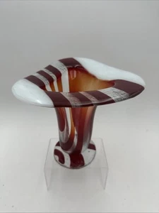 Vtg MCM Art Glass Vase Candy Cane Jack In The Pulpit Blown Glass Red White 8"x6" - Picture 1 of 24