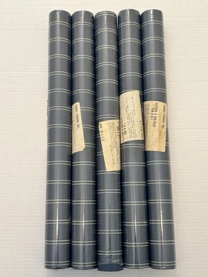 VTG Thomas Strahan Blue Plaid Vinyl Wallpaper 5 Rolls 20.5” New Sealed - Image 1 of 4